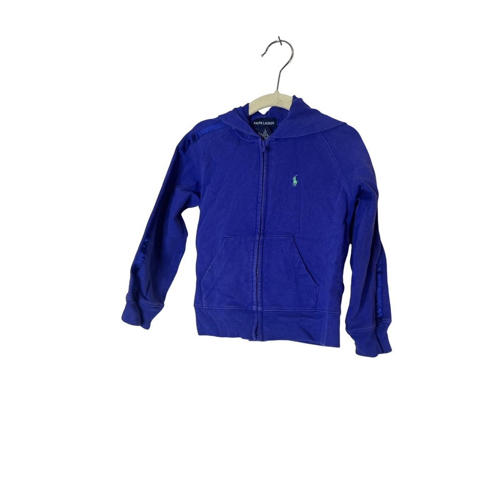 Ralph Lauren Hoodie Kids 4 Blue Full Zip Logo Knit Cotton Spandex Pockets